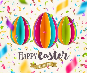 Easter confetti background with origami egg vector