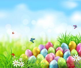 Easter egg with blue sky background vector 01