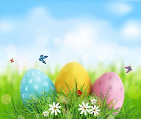 Easter egg with blue sky background vector 02