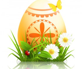 Easter egg with grass and flower vector