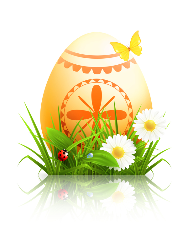 Easter egg with grass and flower vector