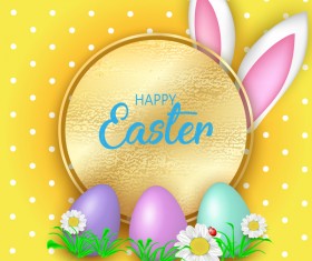 Easter greeting card with yellow vector 01