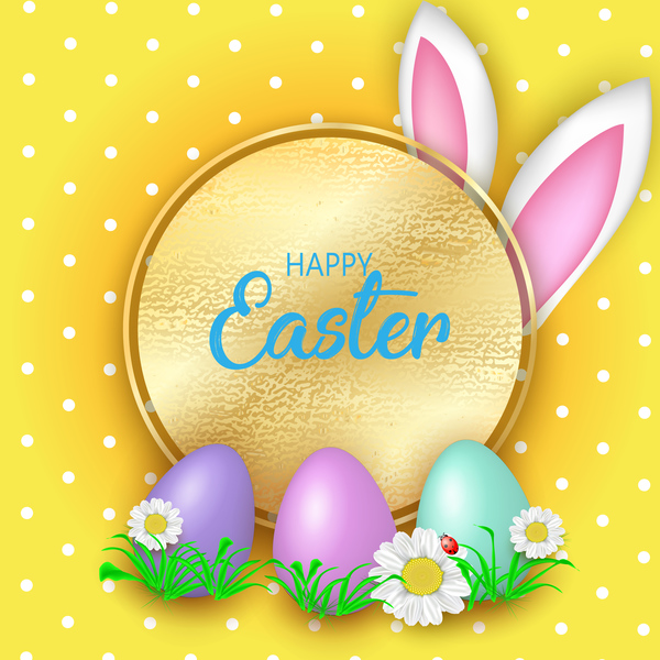 Easter greeting card with yellow vector 01