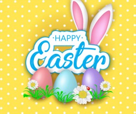 Easter greeting card with yellow vector 02