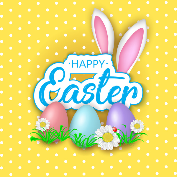 Easter greeting card with yellow vector 02