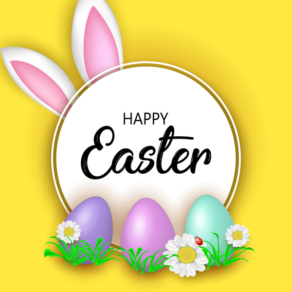 Easter greeting card with yellow vector 03
