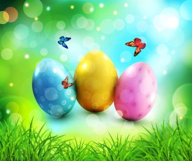 Easter halation background with egg and butterfies vector