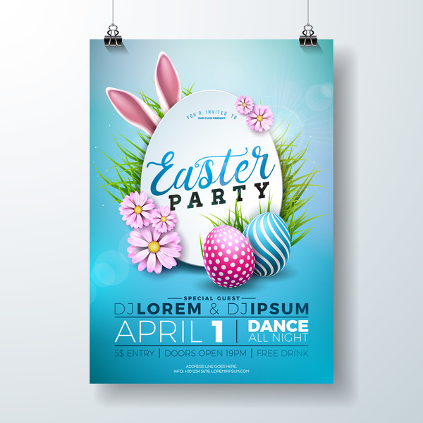 Easter party flyer with poster template vectors 02