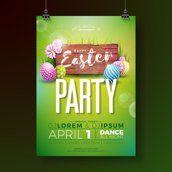 Easter party flyer with poster template vectors 03