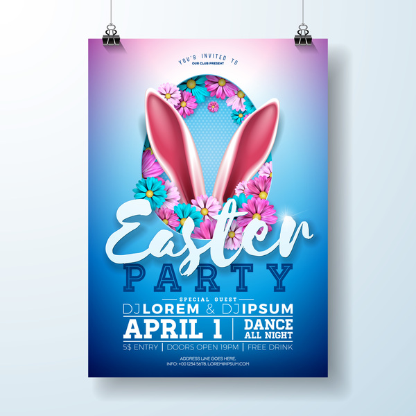 Easter party flyer with poster template vectors 06