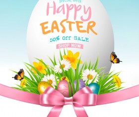 Easter sale background with egg and grass vector