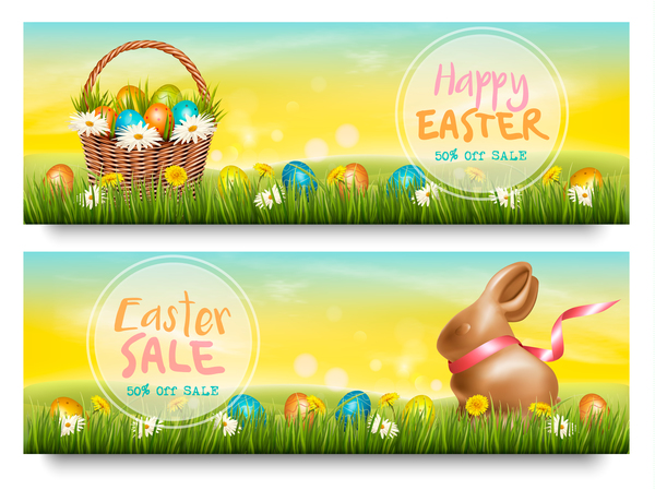 Easter sale discount banners vector 01