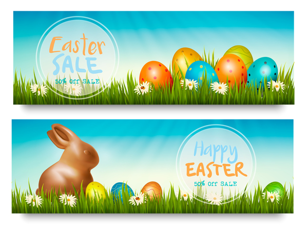 Easter sale discount banners vector 03