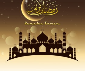 Eid ramadan mubarak golden background vectors 01