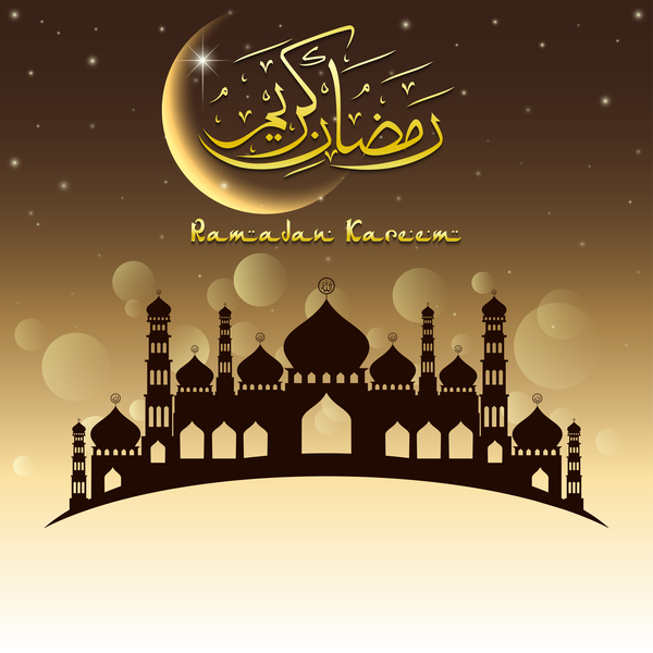 Eid ramadan mubarak golden background vectors 01
