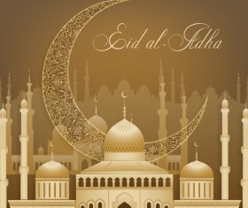 Eid ramadan mubarak golden background vectors 03