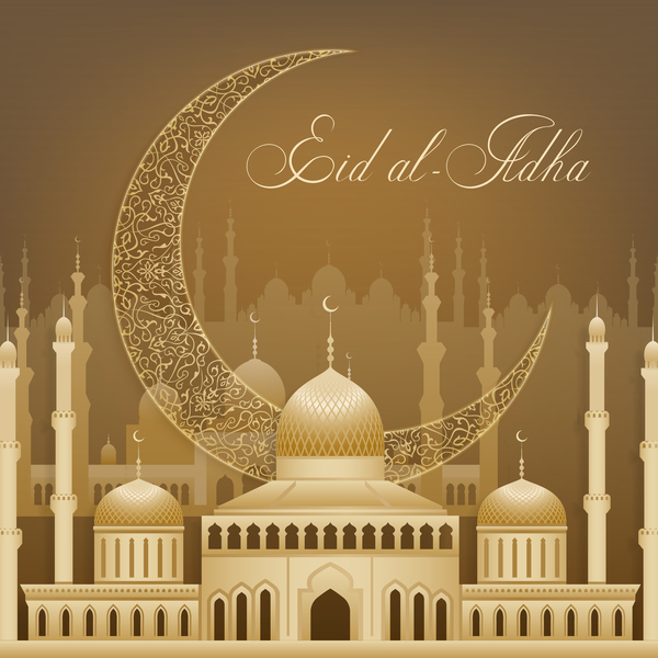 Eid ramadan mubarak golden background vectors 03