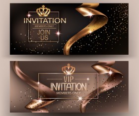 Elegant VIP invitation card with gold ribbons vector 01