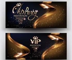 Elegant VIP invitation card with gold ribbons vector 02