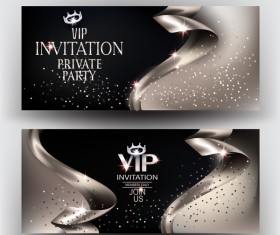 Elegant VIP invitation card with gold ribbons vector 03