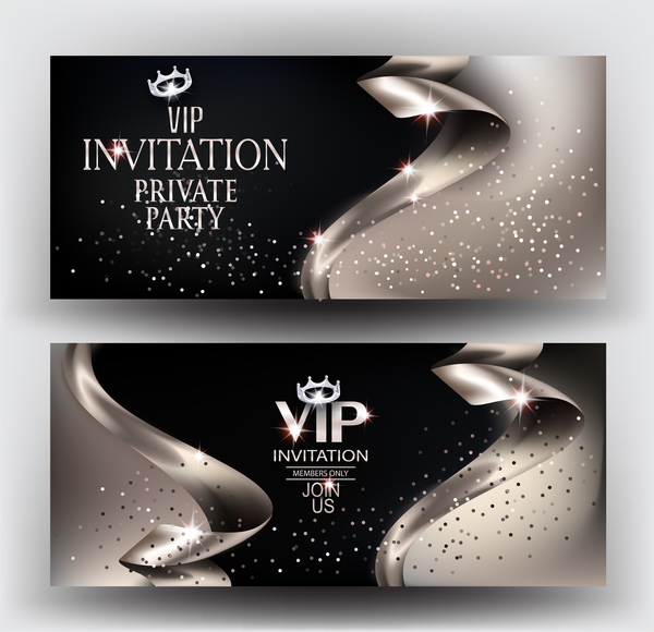 Elegant VIP invitation card with gold ribbons vector 03
