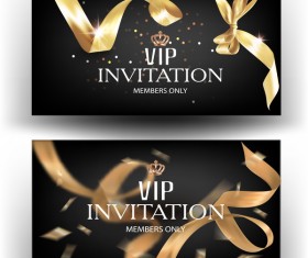 Elegant VIP invitation card with gold ribbons vector 04