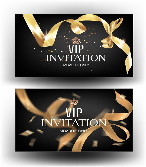 Elegant VIP invitation card with gold ribbons vector 04