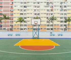 Empty basket ball court outdoor Stock Photo