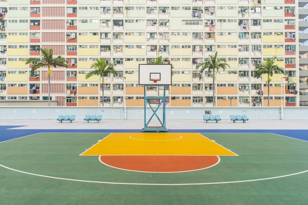 Empty basket ball court outdoor Stock Photo