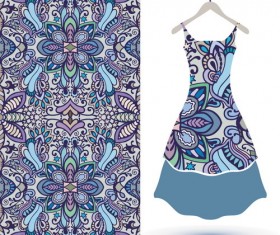 Fashion seamless fabric texture with women dress vectors 01