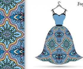 Fashion seamless fabric texture with women dress vectors 03