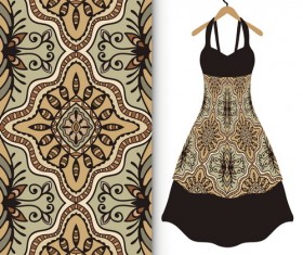 Fashion seamless fabric texture with women dress vectors 06