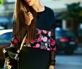 Fashionable girl wearing black costume Stock Photo 02