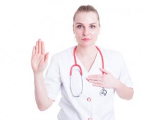 Female doctor Oath oath of allegiance a vow Stock Photo