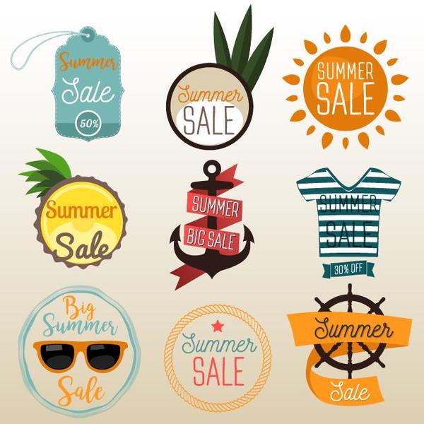 Flat summer holiday labels with badge vectors