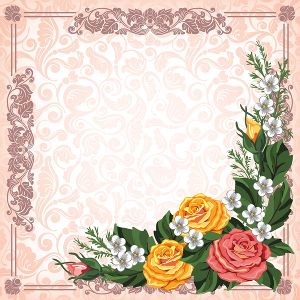 Floral decor frame with flower vectors material