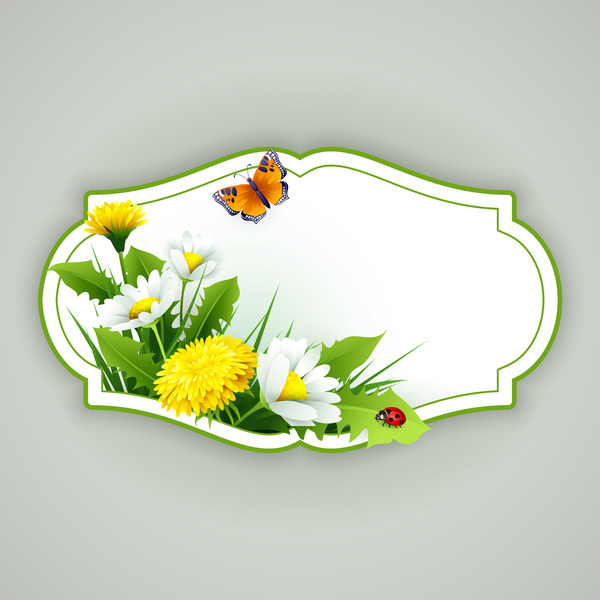 Flower label with gray background vectors 02