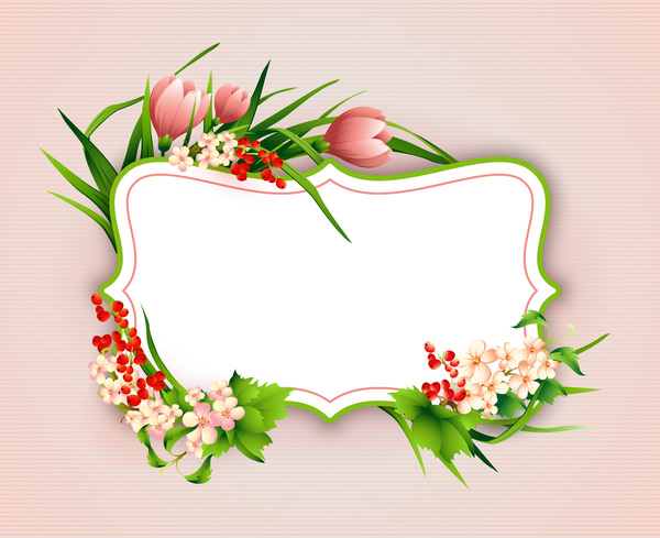 Flower label with pink background vectors 01