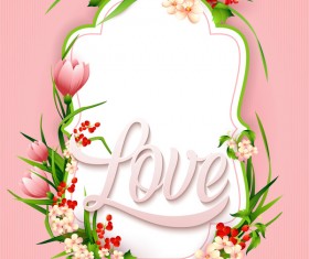 Flower label with pink background vectors 02