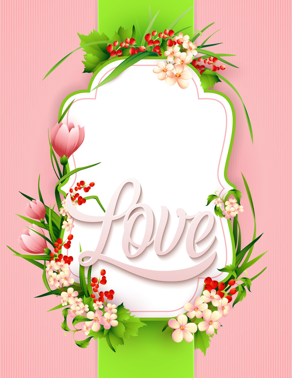 Flower label with pink background vectors 02