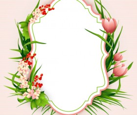 Flower label with pink background vectors 03