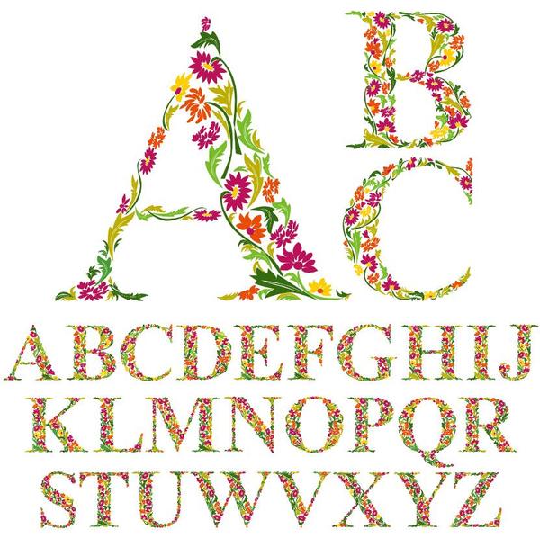 Flower with decor alphabet vector