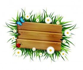 Flower with wooden sign board vector