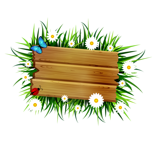 Flower with wooden sign board vector