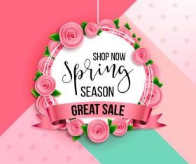Flowerf sale label with spring background vector