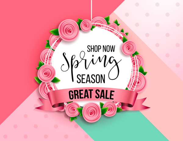 Flowerf sale label with spring background vector