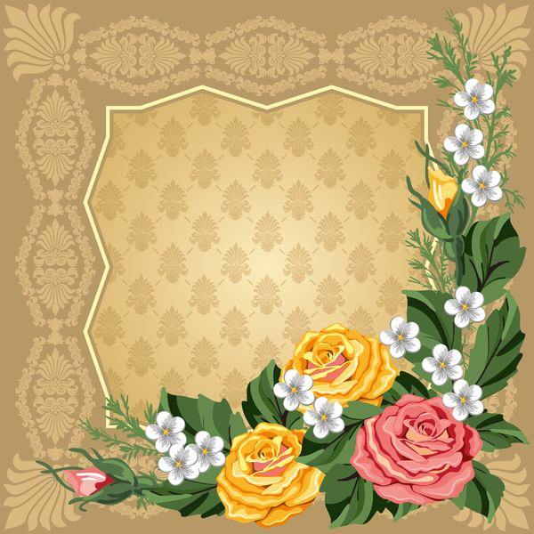Flowers with retro frame vectors