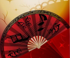 Folding fan with music symbol vector