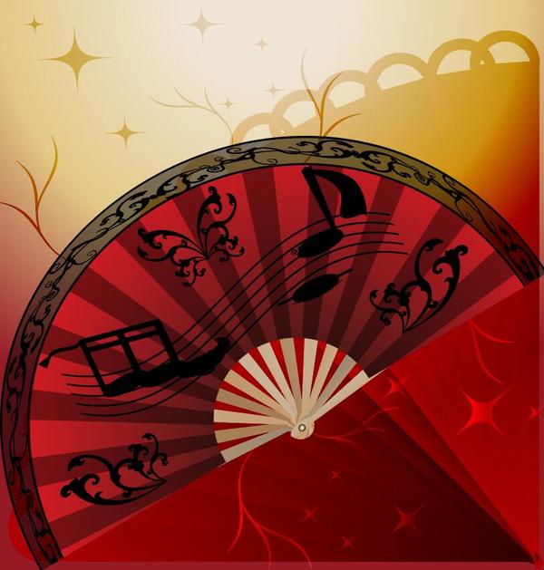 Folding fan with music symbol vector