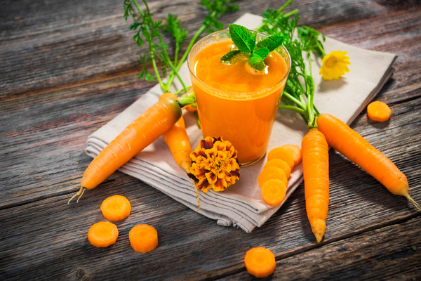 Freshly squeezed vegetable carrot juice Stock Photo